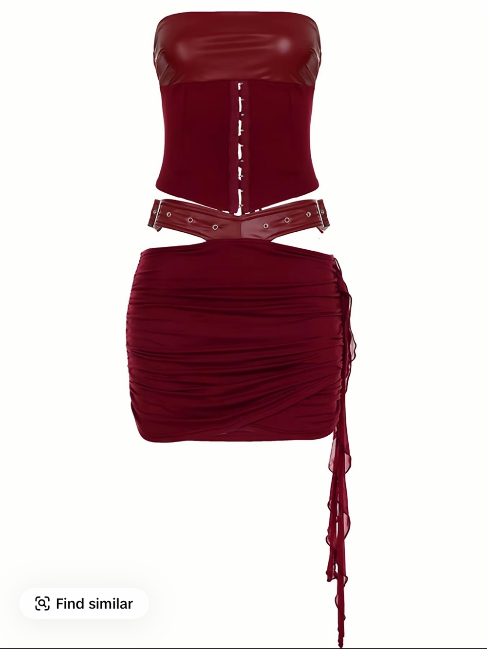 Strapless Burgundy Ruched Mini Dress Set - Picture 5 of 6